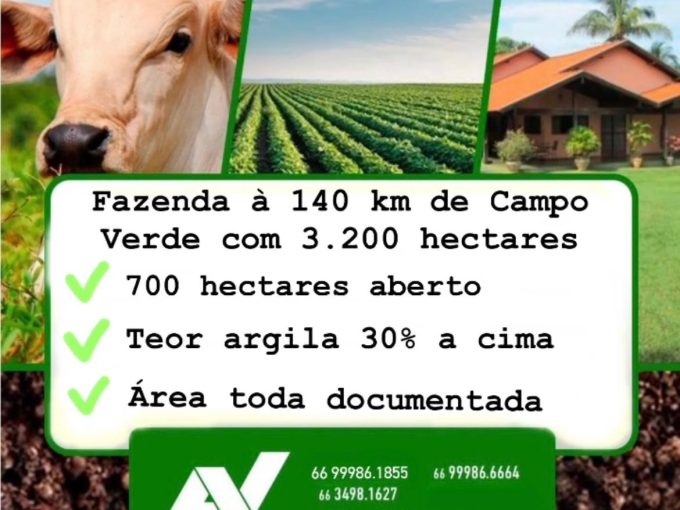 Cód. 099 – Fazenda na Região de Planalto da Serra à 100 km de Campo Verde